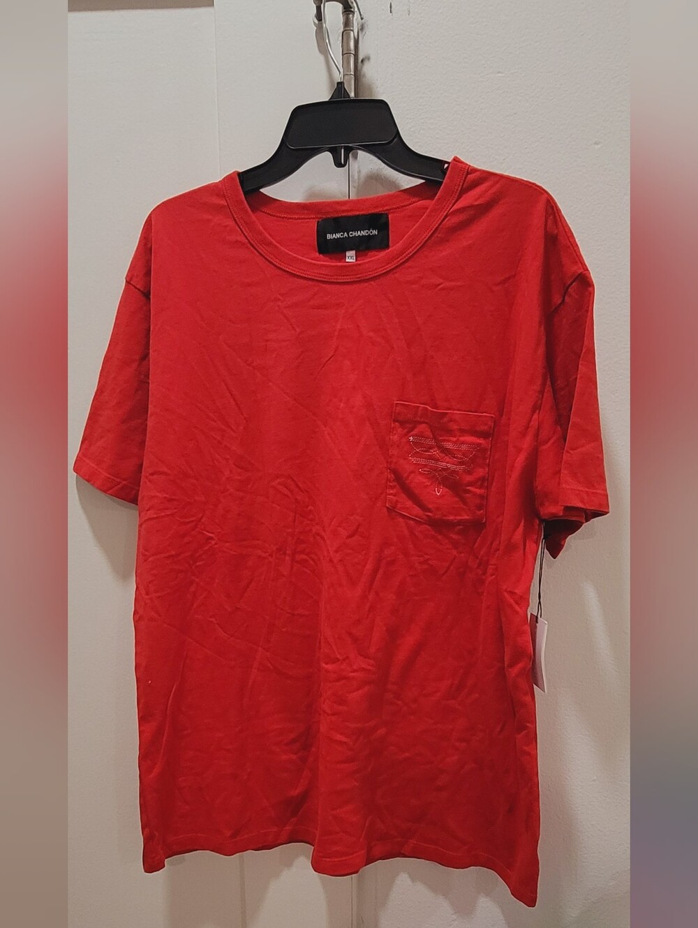 BNWT Bianca Chandon Embroidered Pocket T-Shirt Red XXL